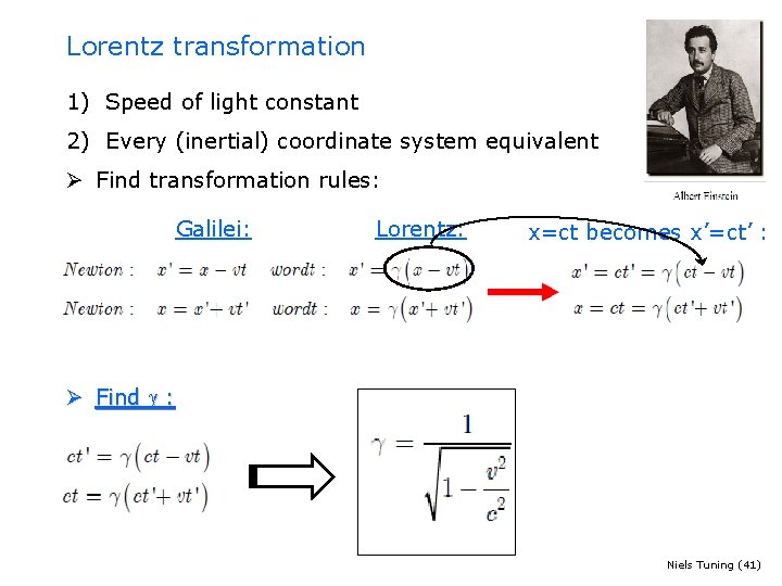 Lorentz transformation 1) Speed of light constant 2) Every (inertial) coordinate system equivalent Ø