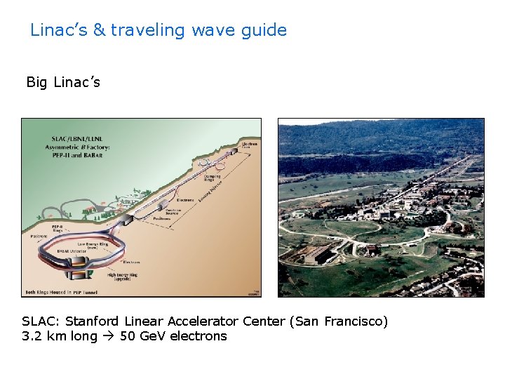 Linac’s & traveling wave guide Big Linac’s SLAC: Stanford Linear Accelerator Center (San Francisco)