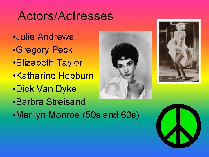 Actors/Actresses • Julie Andrews • Gregory Peck • Elizabeth Taylor • Katharine Hepburn • Actors/Actresses • Julie Andrews • Gregory Peck • Elizabeth Taylor • Katharine Hepburn •