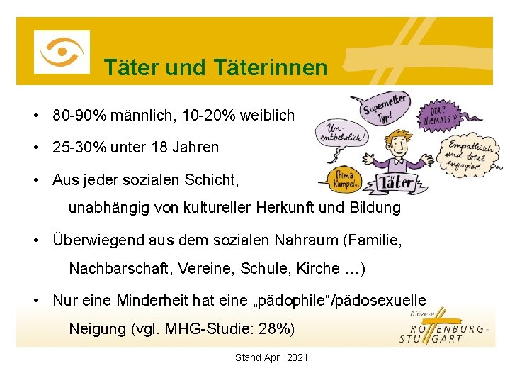 Täter und Täterinnen • 80 -90% männlich, 10 -20% weiblich • 25 -30% unter