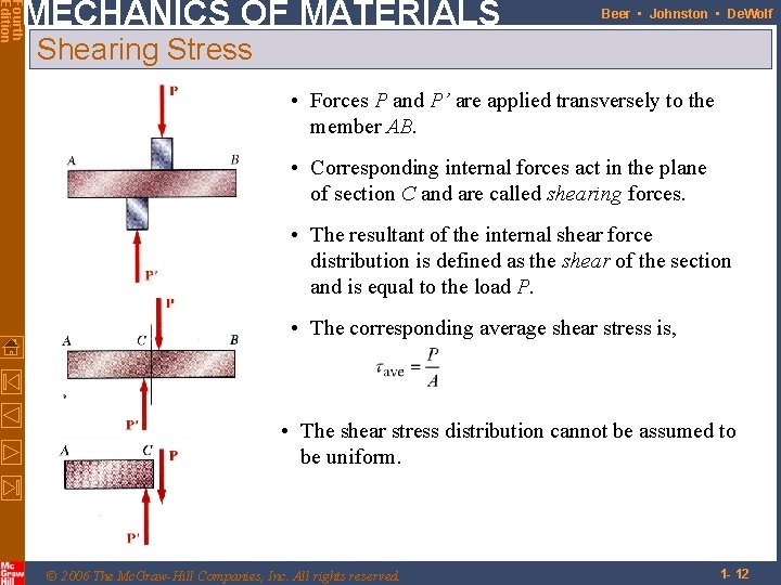 Fourth Edition MECHANICS OF MATERIALS Beer • Johnston • De. Wolf Shearing Stress •