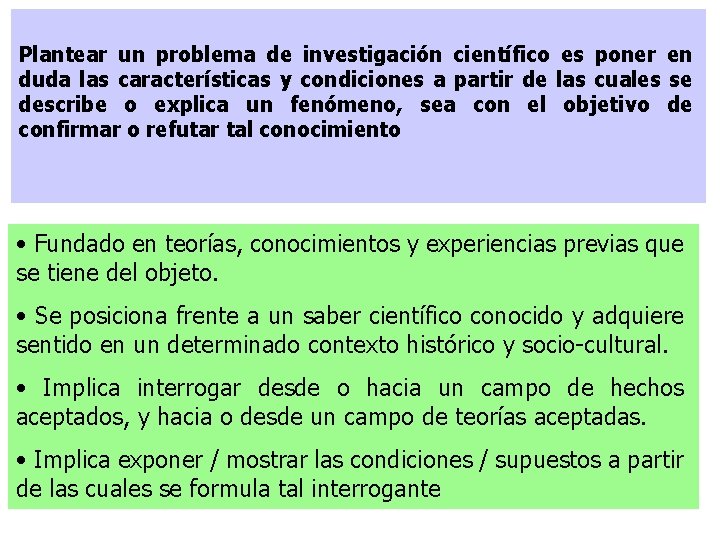 Plantear un problema de investigación científico es poner en duda las características y condiciones