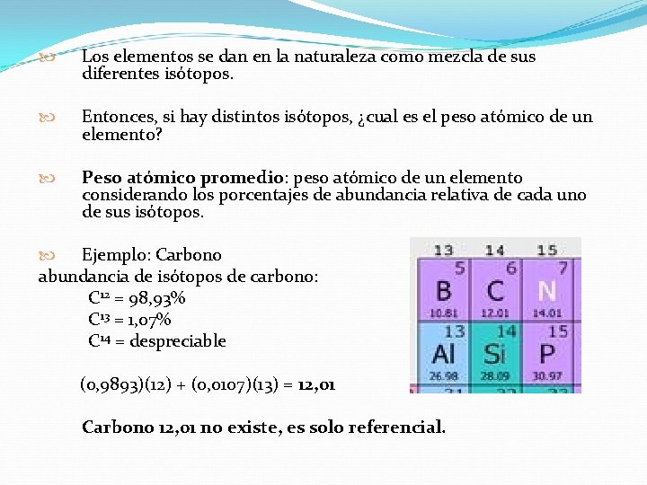  Los elementos se dan en la naturaleza como mezcla de sus diferentes isótopos.