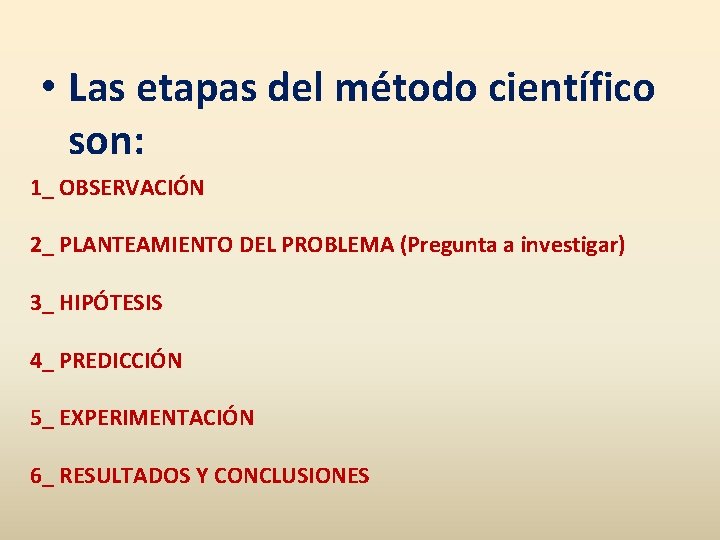 MTODO CIENTFICO APRENDIZAJE ESPERADO Identificar las etapas del