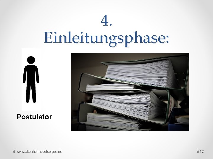 4. Einleitungsphase: Postulator www. altenheimseelsorge. net 12 