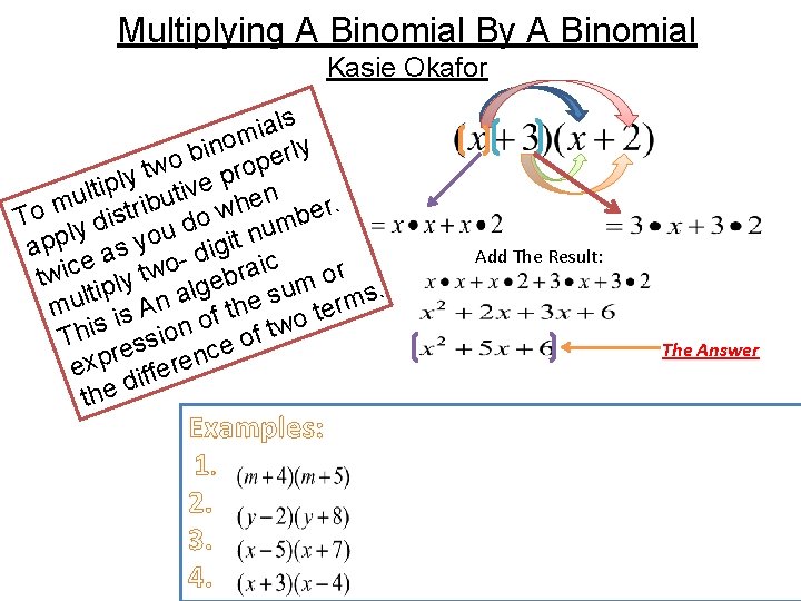 Multiplying A Binomial By A Binomial Kasie Okafor ls a i m o n