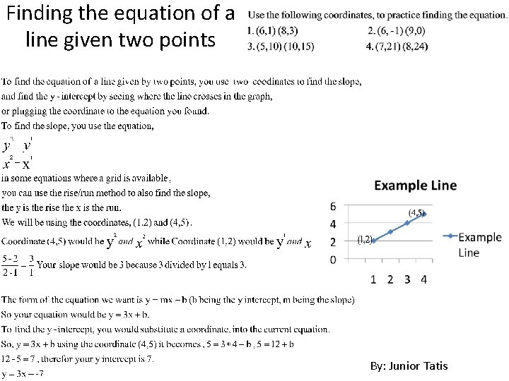 Finding the equation of a line given two points By: Junior Tatis 