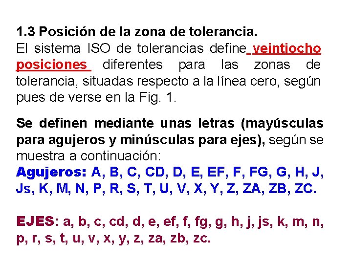 1. 3 Posición de la zona de tolerancia. El sistema ISO de tolerancias define