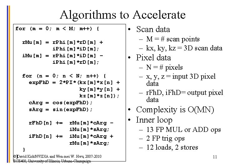 Algorithms to Accelerate for (m = 0; m < M; m++) { r. Mu[m]