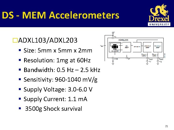 DS - MEM Accelerometers �ADXL 103/ADXL 203 Size: 5 mm x 2 mm Resolution: