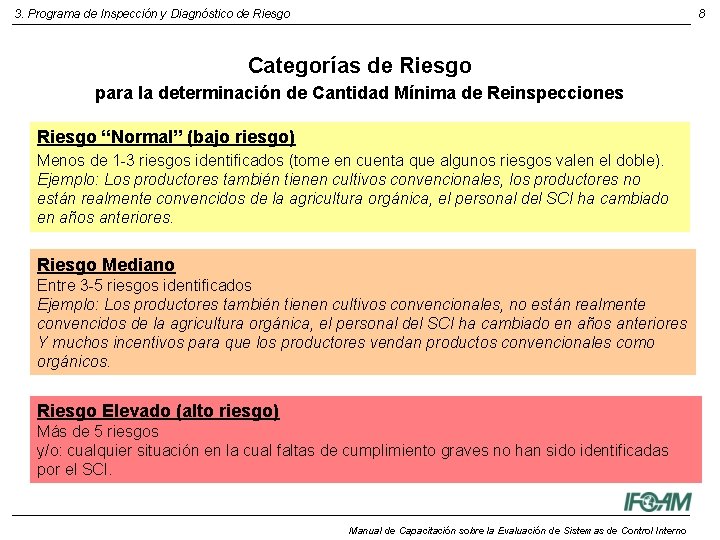 3. Programa de Inspección y Diagnóstico de Riesgo 8 Categorías de Riesgo para la 3. Programa de Inspección y Diagnóstico de Riesgo 8 Categorías de Riesgo para la