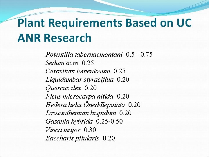 Plant Requirements Based on UC ANR Research Potentilla tabernaemontani 0. 5 - 0. 75