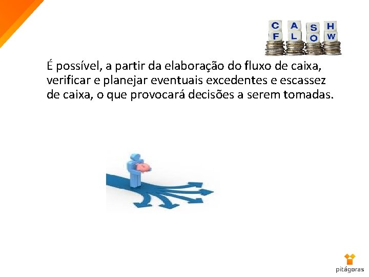 É possível, a partir da elaboração do fluxo de caixa, verificar e planejar eventuais