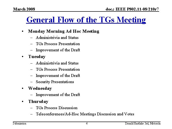 March 2008 doc. : IEEE P 802. 11 -08/210 r 7 General Flow of