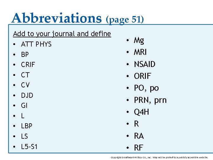 Abbreviations (page 51) Add to your journal and define • ATT PHYS • BP