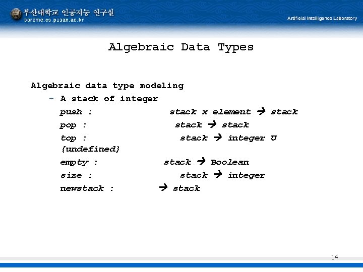 Algebraic Data Types Algebraic data type modeling – A stack of integer push :