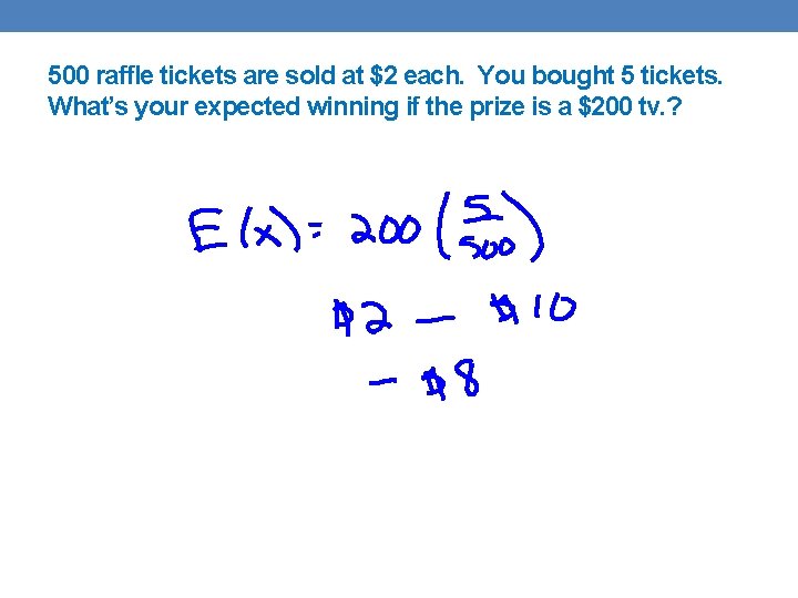 500 raffle tickets are sold at $2 each. You bought 5 tickets. What’s your