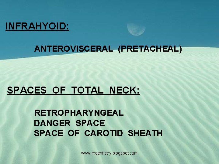 INFRAHYOID: ANTEROVISCERAL (PRETACHEAL) SPACES OF TOTAL NECK: RETROPHARYNGEAL DANGER SPACE OF CAROTID SHEATH www.