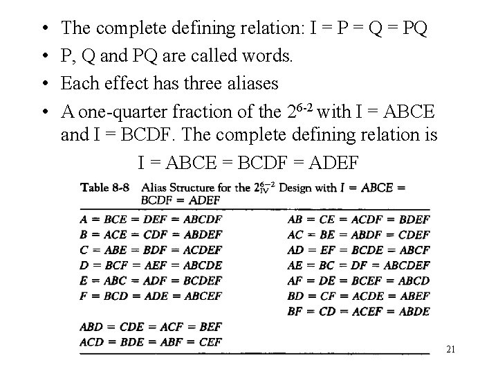  • • The complete defining relation: I = P = Q = PQ