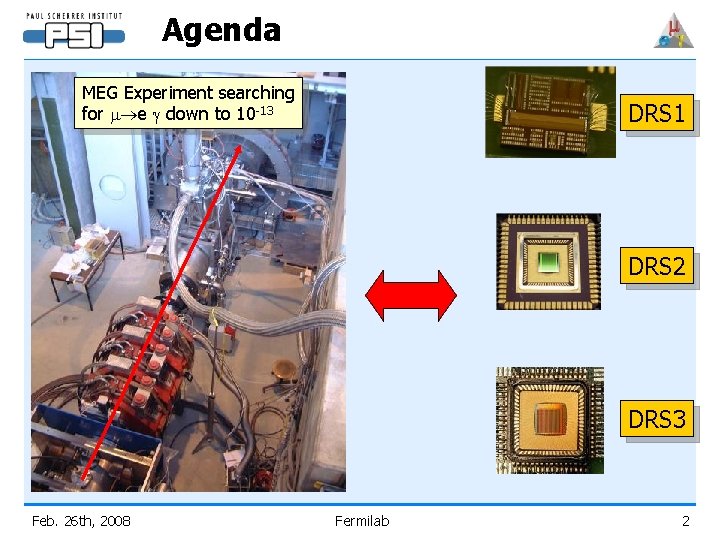 Agenda MEG Experiment searching for m e g down to 10 -13 DRS 1