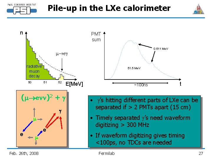 Pile-up in the LXe calorimeter n PMT sum 0. 511 Me. V m eg