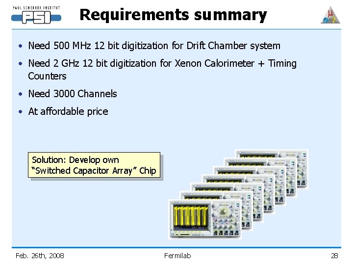 Requirements summary • Need 500 MHz 12 bit digitization for Drift Chamber system •