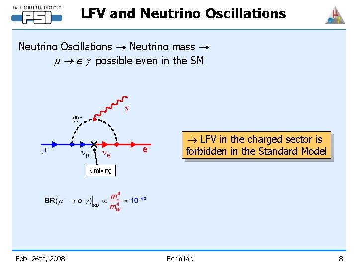 LFV and Neutrino Oscillations Neutrino mass m e g possible even in the SM