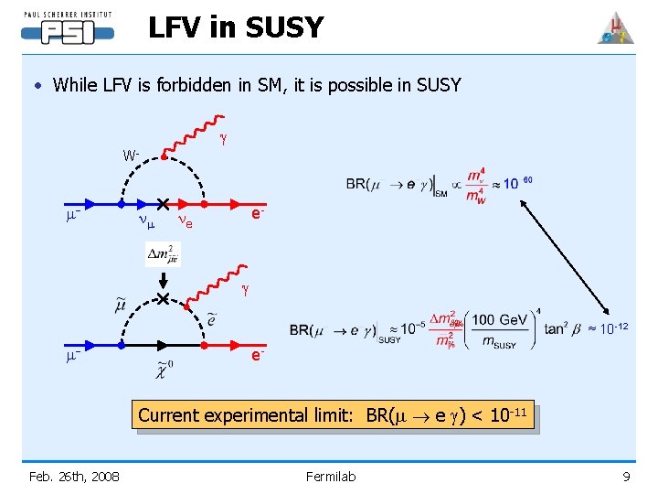 LFV in SUSY • While LFV is forbidden in SM, it is possible in