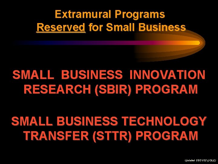 Extramural Programs Reserved for Small Business SMALL BUSINESS INNOVATION RESEARCH (SBIR) PROGRAM SMALL BUSINESS