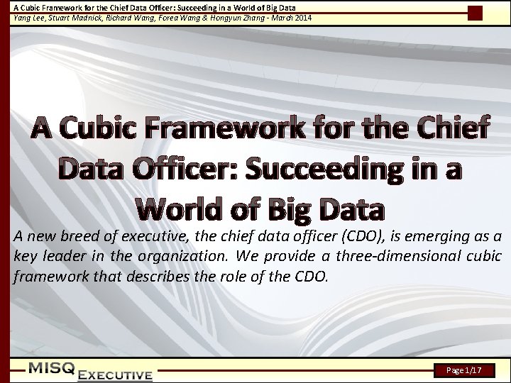 A Cubic Framework for the Chief Data Officer: Succeeding in a World of Big