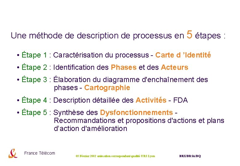 Une méthode de description de processus en 5 étapes : • Étape 1 : Une méthode de description de processus en 5 étapes : • Étape 1 :