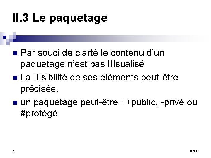 II. 3 Le paquetage Par souci de clarté le contenu d’un paquetage n’est pas