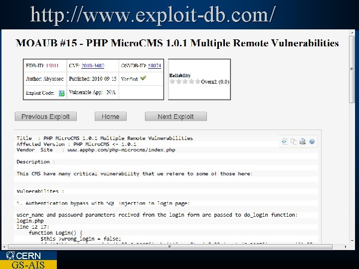 http: //www. exploit-db. com/ CERN GS-AIS 