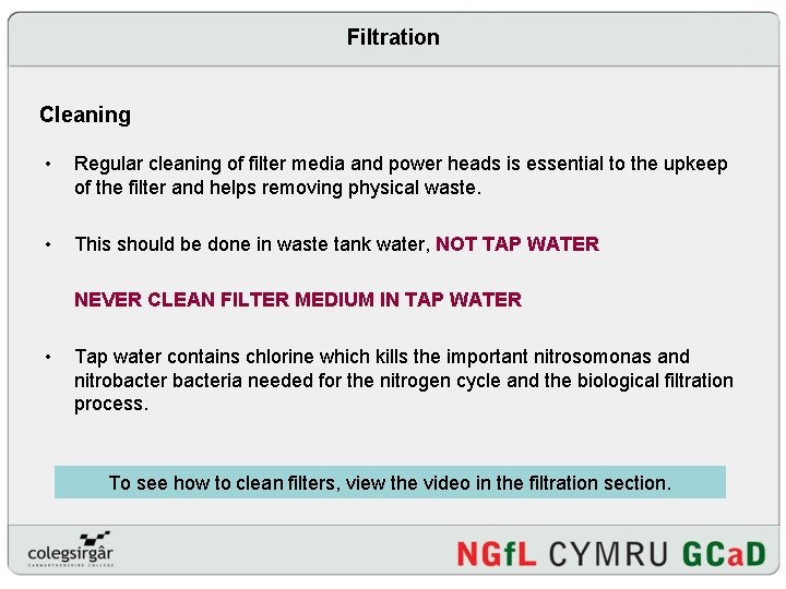 Filtration Cleaning • Regular cleaning of filter media and power heads is essential to