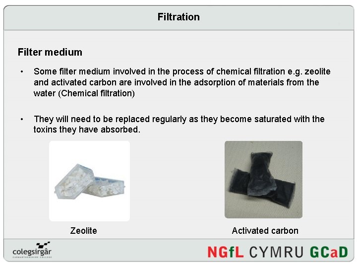 Filtration Filter medium • Some filter medium involved in the process of chemical filtration
