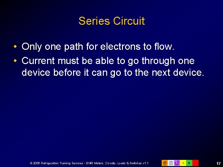 Series Circuit • Only one path for electrons to flow. • Current must be