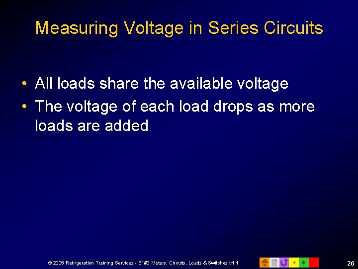 Measuring Voltage in Series Circuits • All loads share the available voltage • The