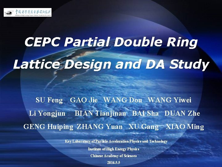 LOGO CEPC Partial Double Ring Lattice Design and DA Study SU Feng GAO Jie