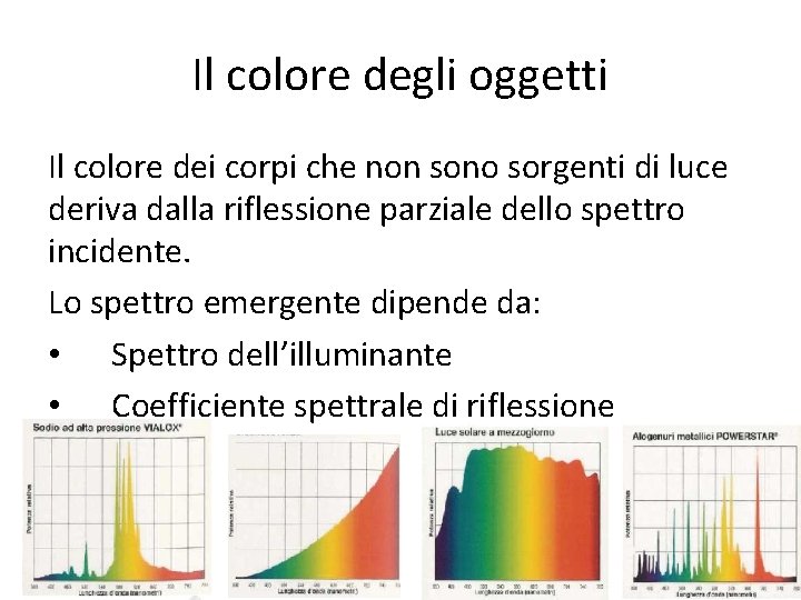 Il colore degli oggetti Il colore dei corpi che non sono sorgenti di luce