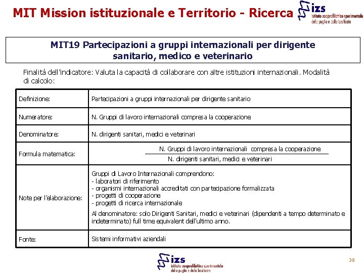 MIT Mission istituzionale e Territorio - Ricerca MIT 19 Partecipazioni a gruppi internazionali per