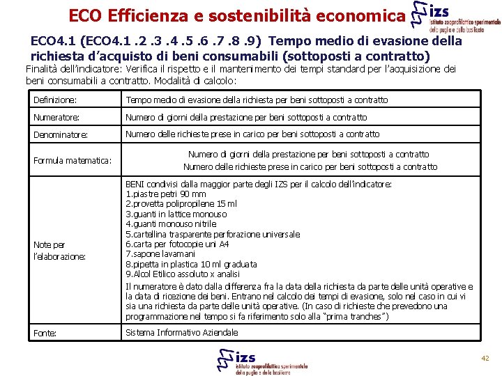 ECO Efficienza e sostenibilità economica ECO 4. 1 (ECO 4. 1. 2. 3. 4.