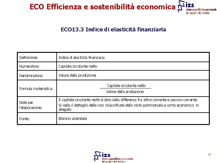 ECO Efficienza e sostenibilità economica ECO 13. 3 Indice di elasticità finanziaria Definizione: Indice