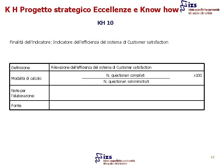 K H Progetto strategico Eccellenze e Know how KH 10 Finalità dell’indicatore: Indicatore dell’efficienza