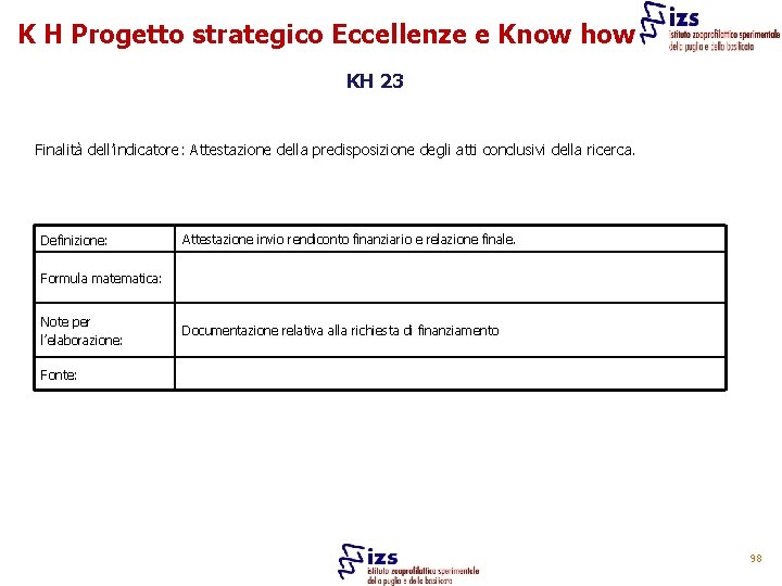 K H Progetto strategico Eccellenze e Know how KH 23 Finalità dell’indicatore: Attestazione della