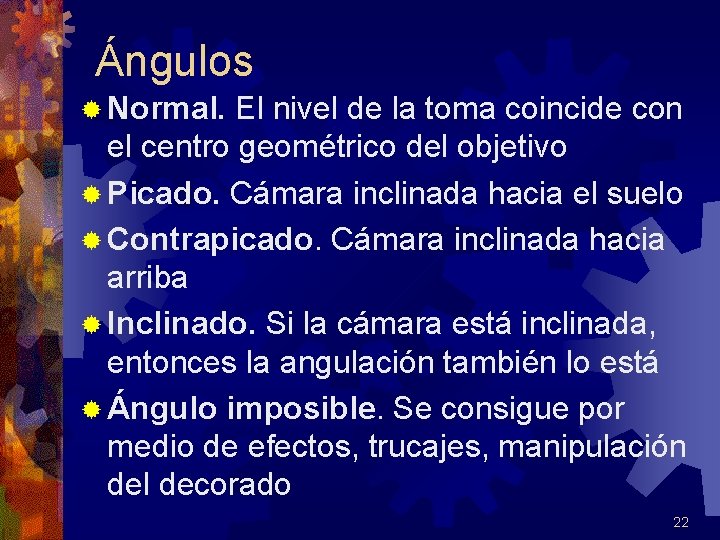 Ángulos ® Normal. El nivel de la toma coincide con el centro geométrico del