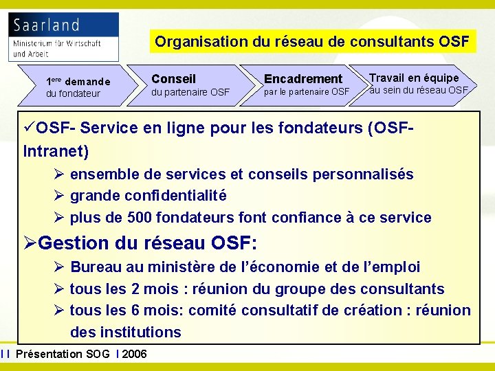 www. sog. saarland. de Organisation du réseau de consultants OSF 1 ere demande du