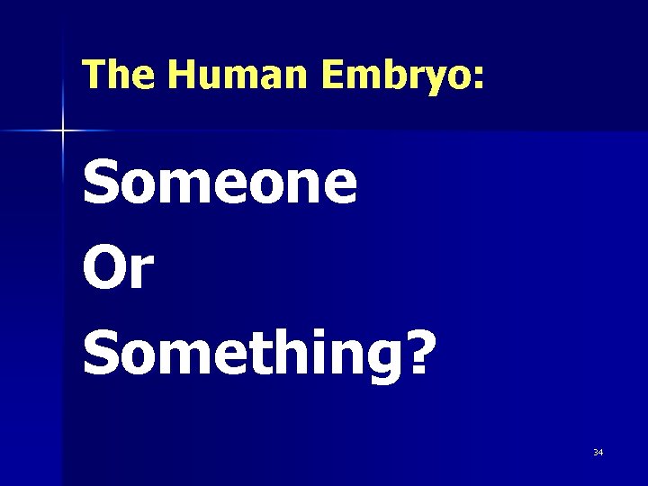 The Human Embryo: Someone Or Something? 34 