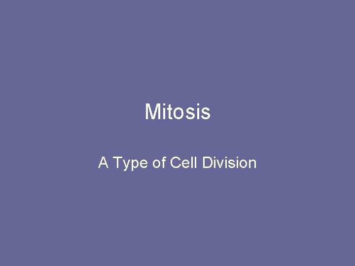 Mitosis A Type of Cell Division 