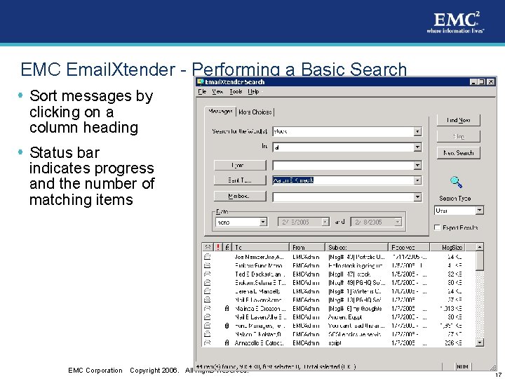 EMC Email. Xtender - Performing a Basic Search Sort messages by clicking on a