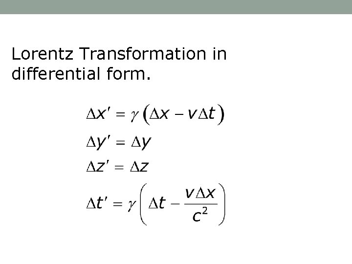 Lorentz Transformation in differential form. 